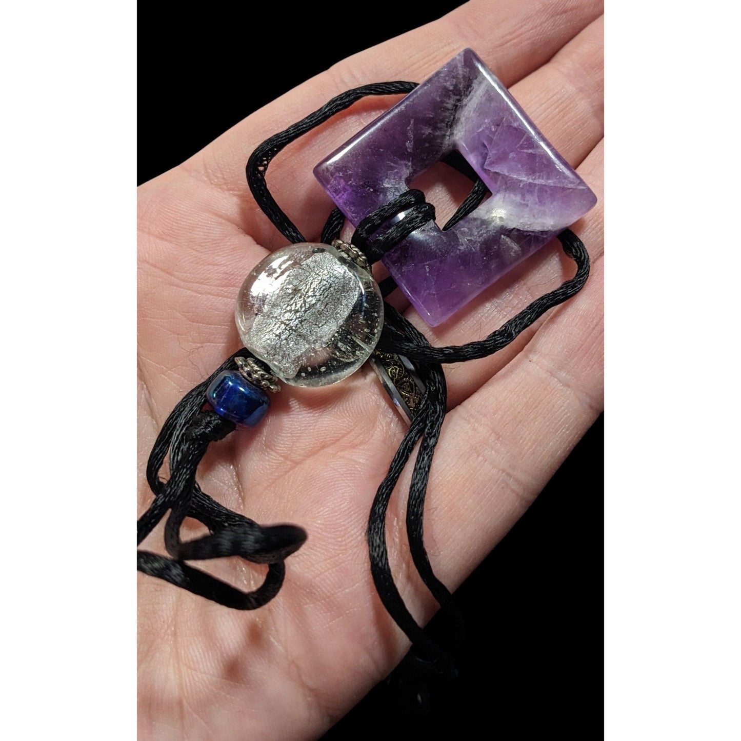 Nature Inspired Amethyst Square Pendant Necklace With Glass Accents