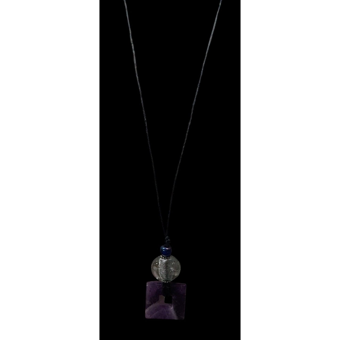 Nature Inspired Amethyst Square Pendant Necklace With Glass Accents