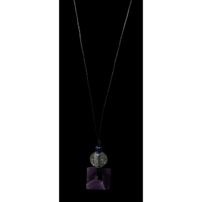 Nature Inspired Amethyst Square Pendant Necklace With Glass Accents