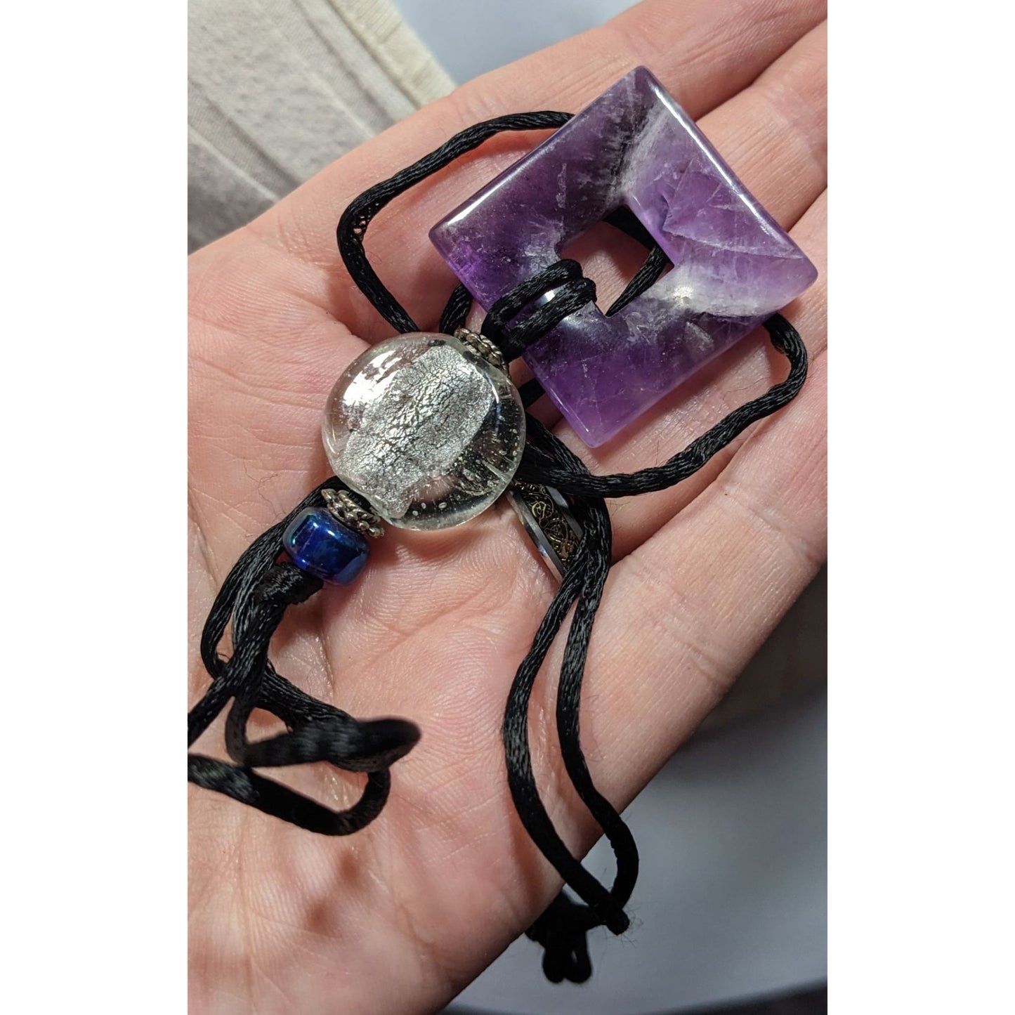 Nature Inspired Amethyst Square Pendant Necklace With Glass Accents