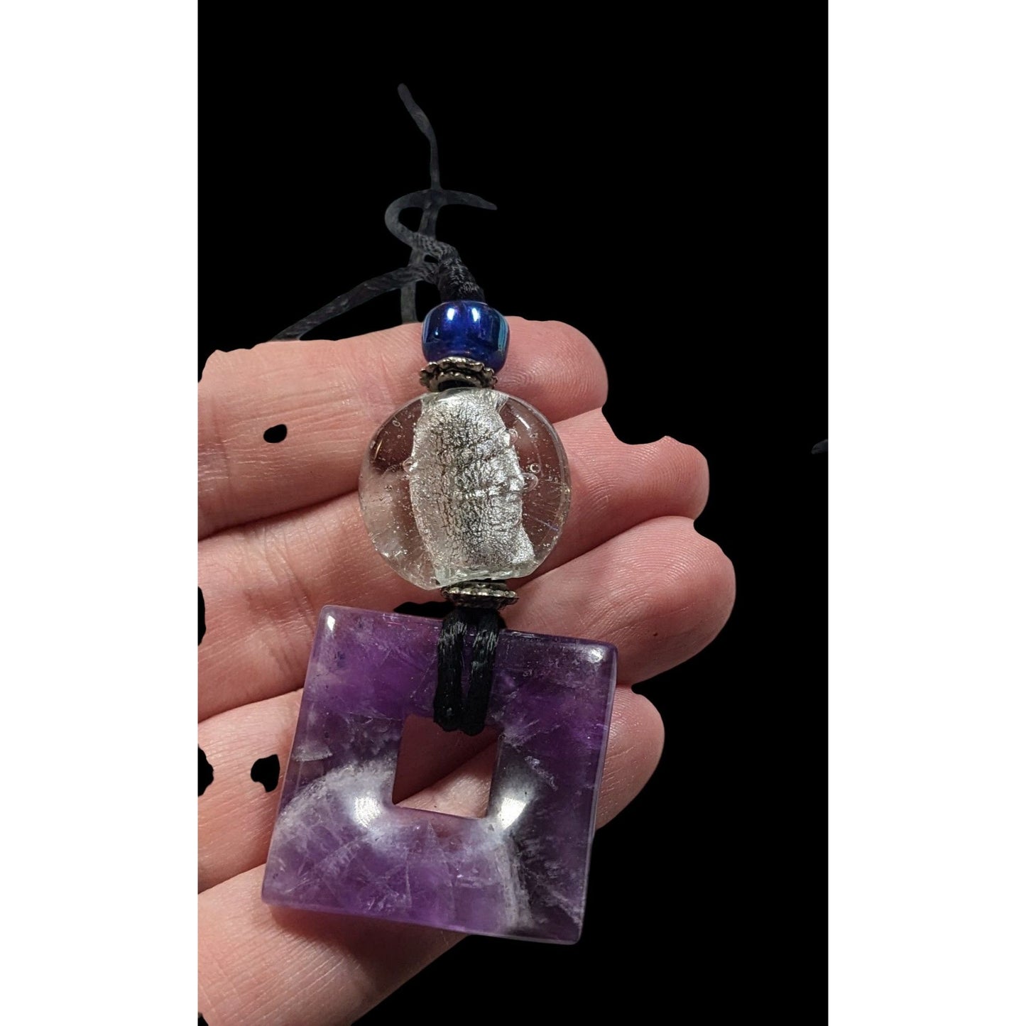 Nature Inspired Amethyst Square Pendant Necklace With Glass Accents