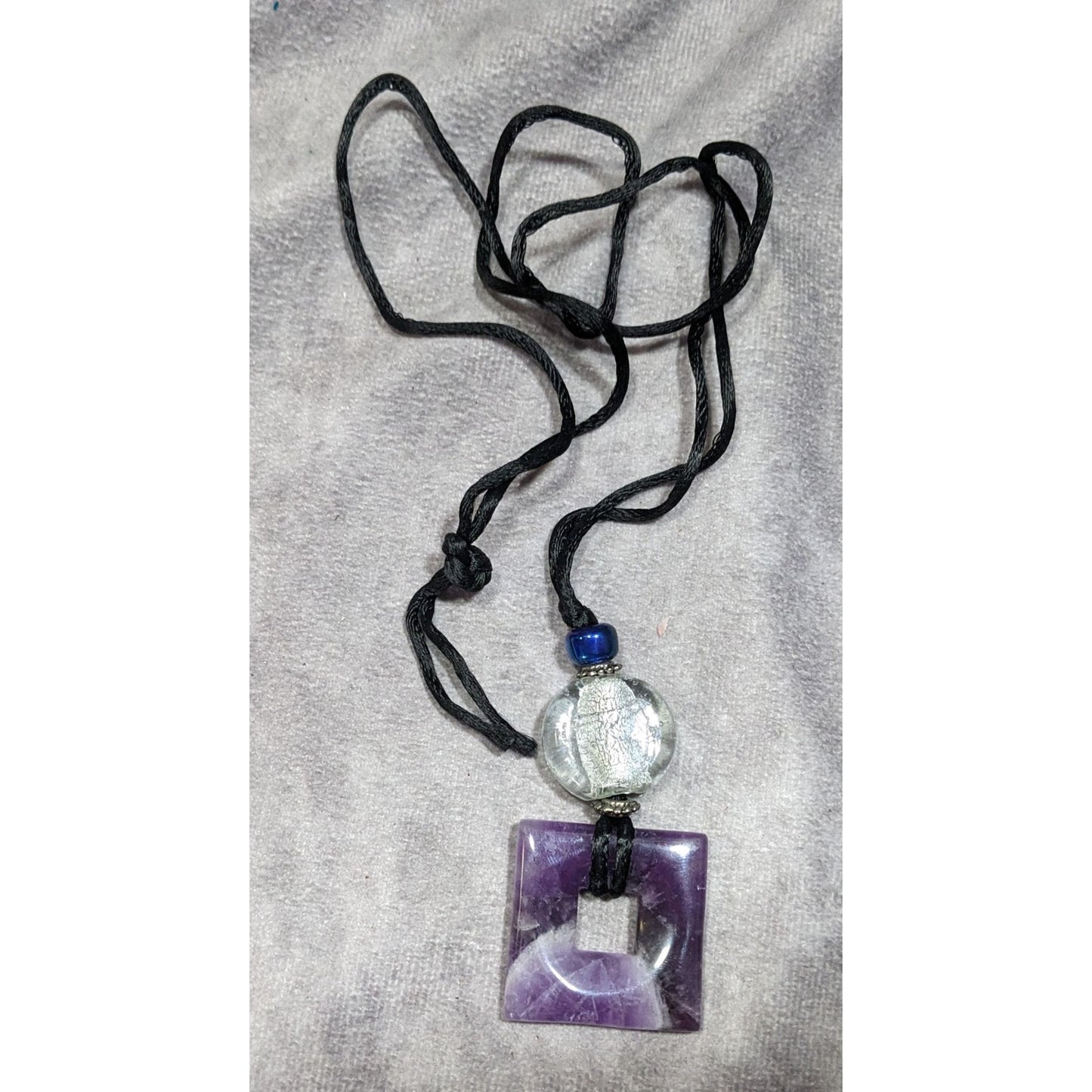 Nature Inspired Amethyst Square Pendant Necklace With Glass Accents