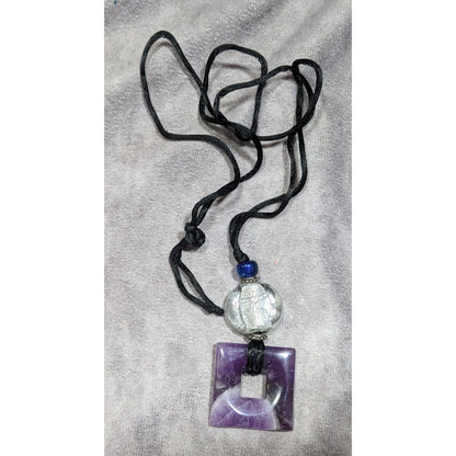 Nature Inspired Amethyst Square Pendant Necklace With Glass Accents