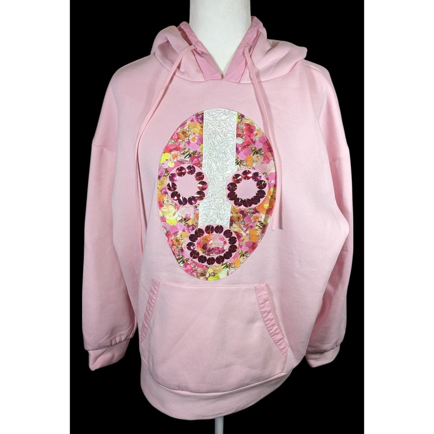 Neubryne Couture Floral Beaded And Gem Mask Design Light Pink Hoodie