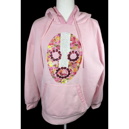 Neubryne Couture Floral Beaded And Gem Mask Design Light Pink Hoodie
