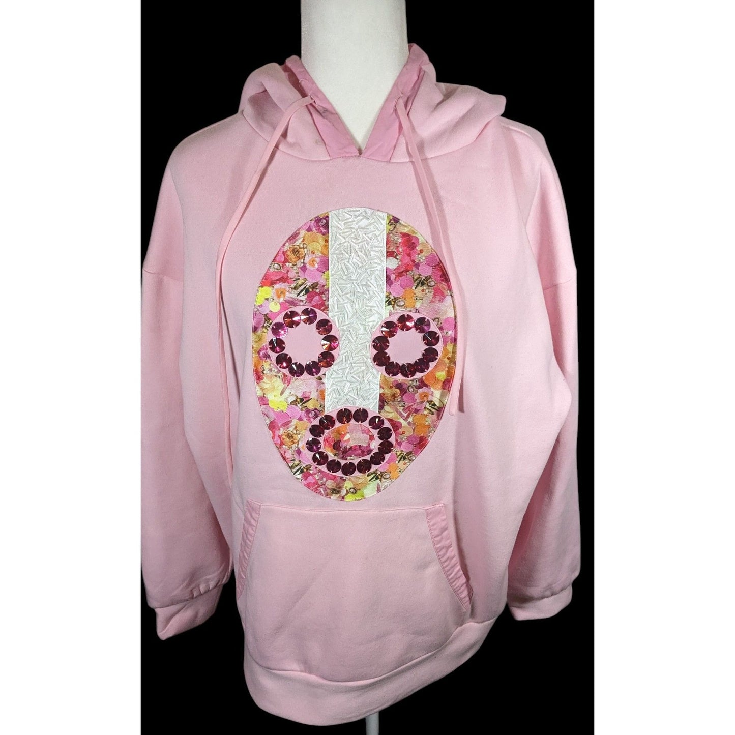 Neubryne Couture Floral Beaded And Gem Mask Design Light Pink Hoodie
