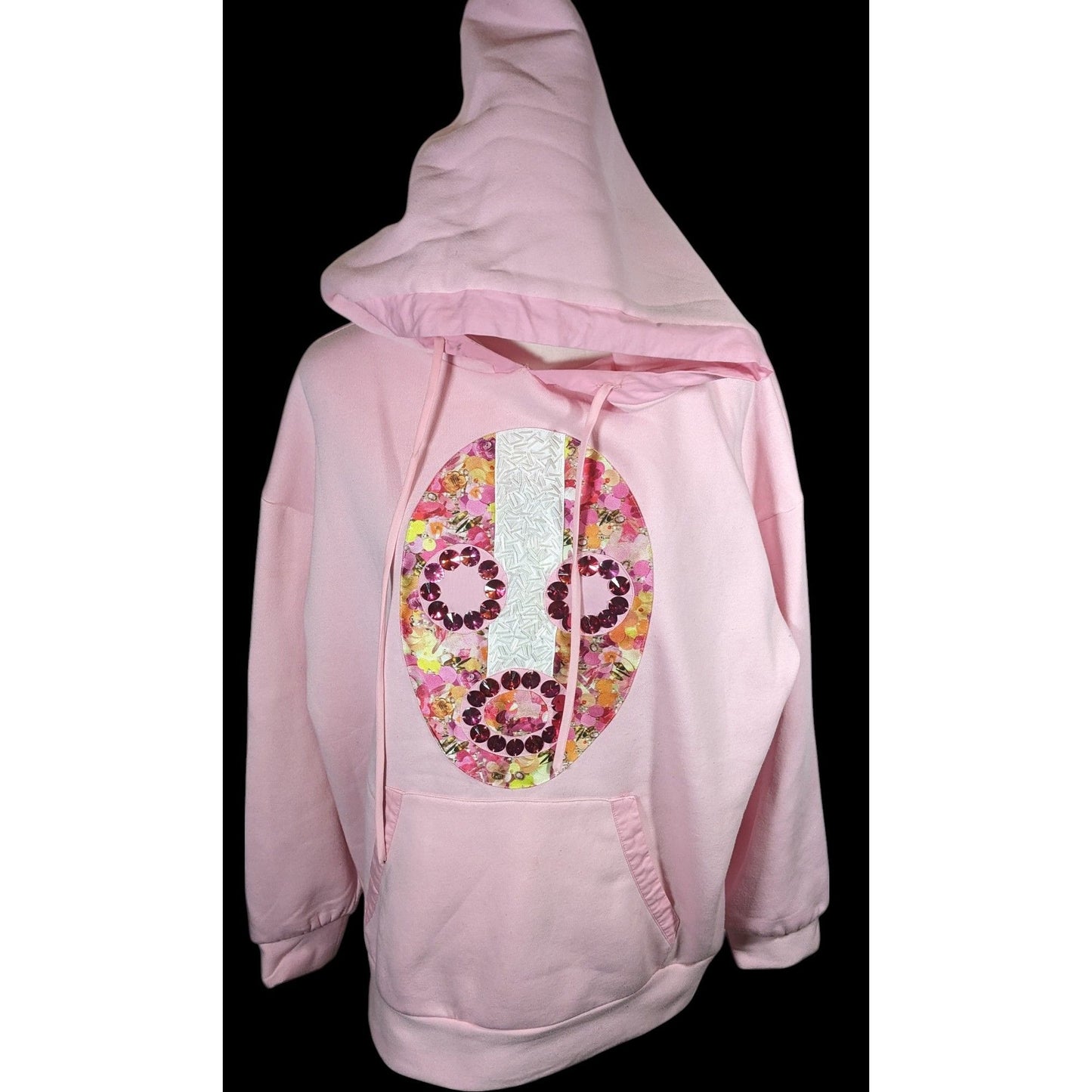 Neubryne Couture Floral Beaded And Gem Mask Design Light Pink Hoodie