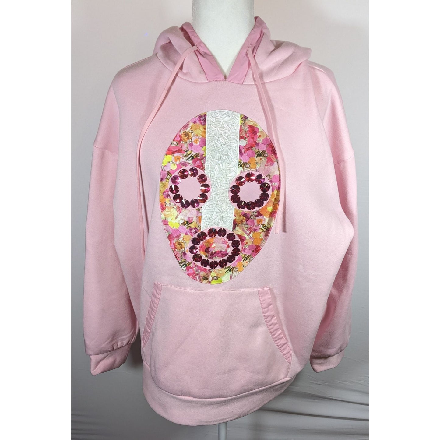 Neubryne Couture Floral Beaded And Gem Mask Design Light Pink Hoodie