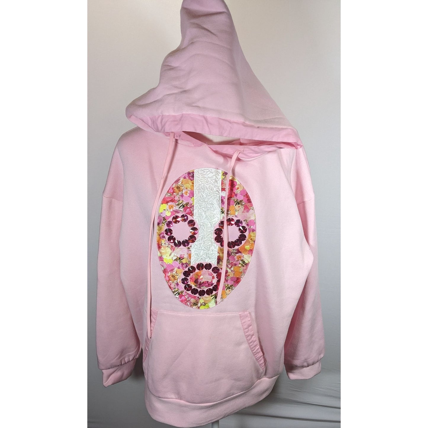 Neubryne Couture Floral Beaded And Gem Mask Design Light Pink Hoodie