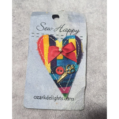 Sew Happy Heart Shaped Rainbow Quilt Print Brooch