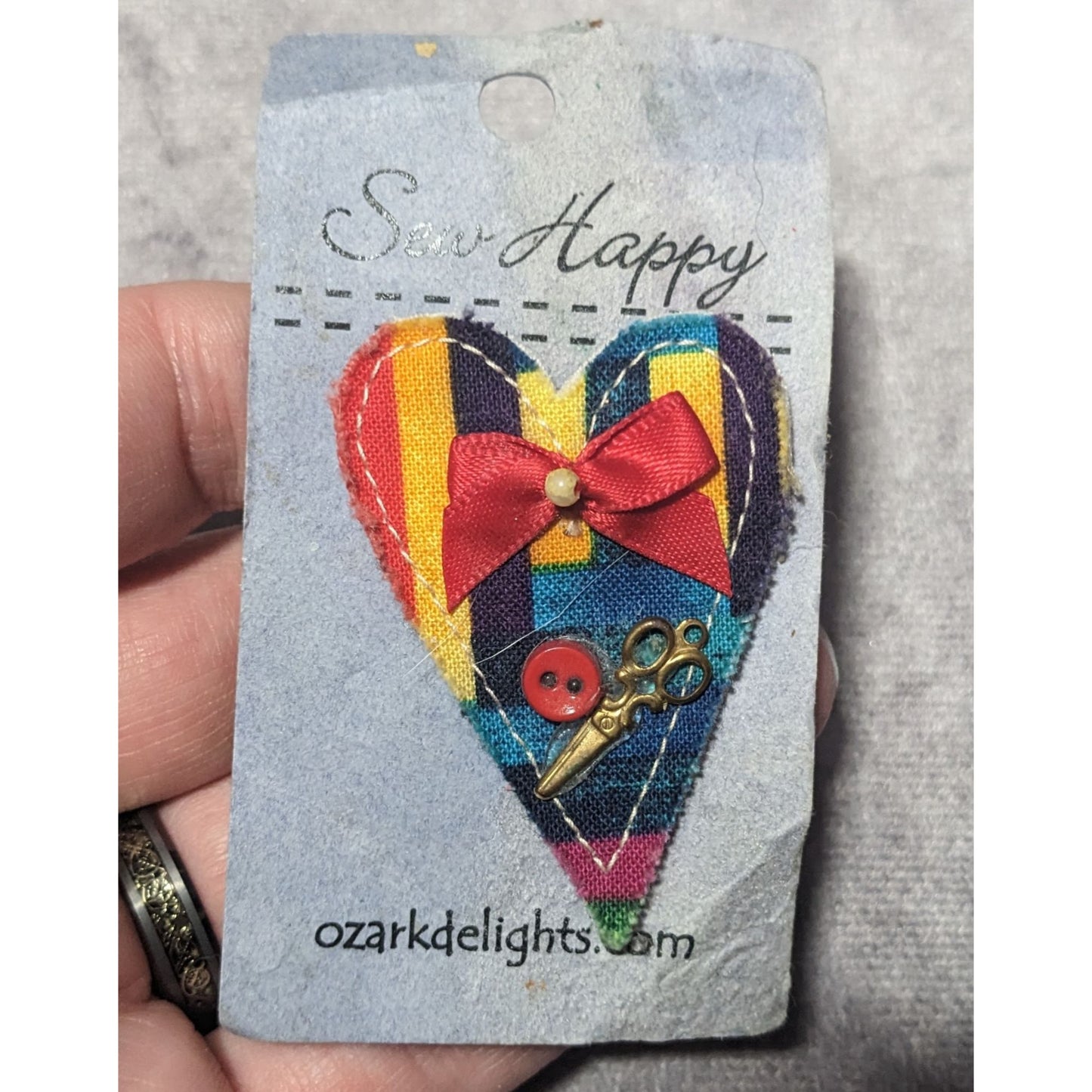 Sew Happy Heart Shaped Rainbow Quilt Print Brooch