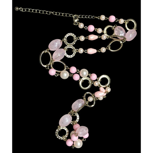 Coquette Pink And Gold Tone Beaded Chain Necklace