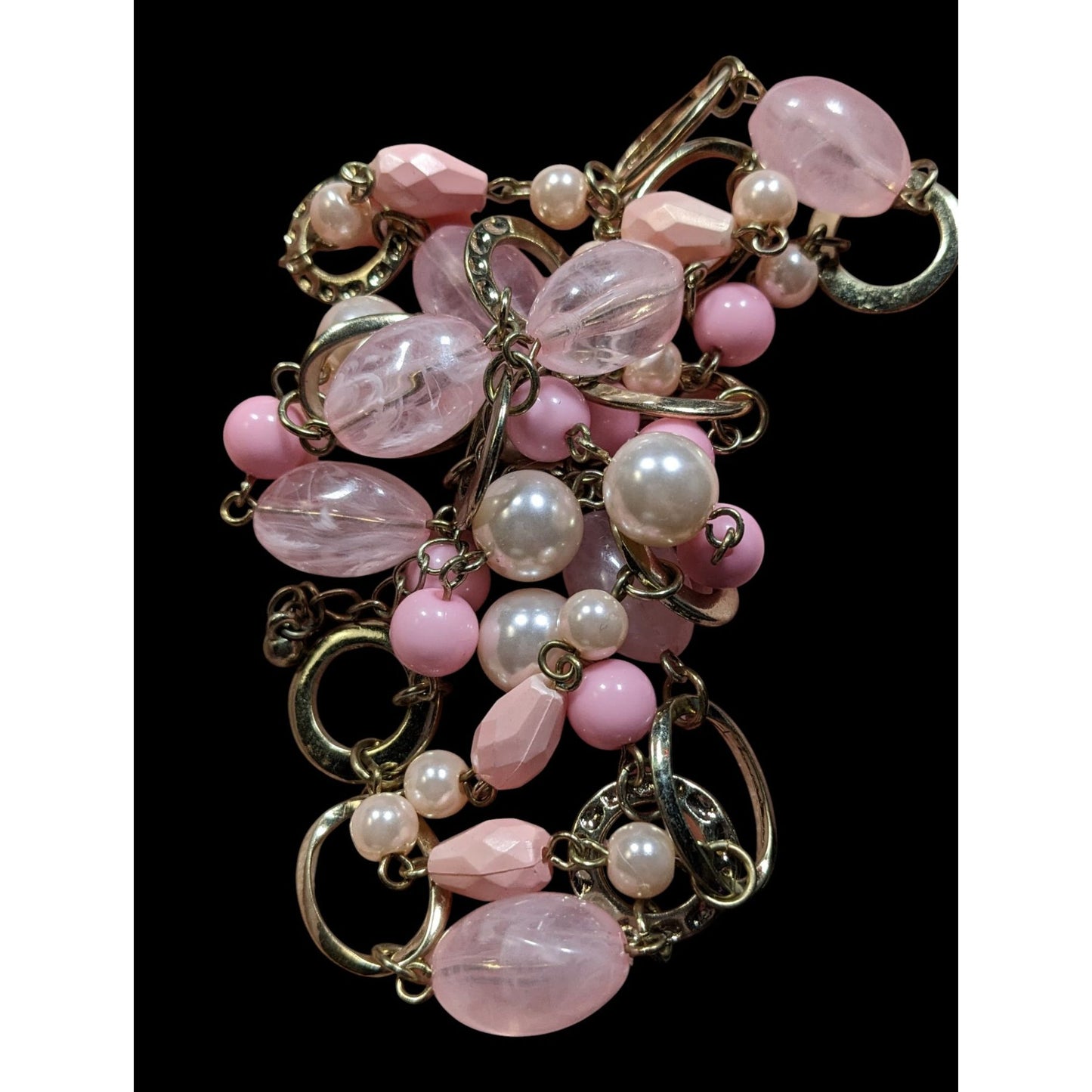 Coquette Pink And Gold Tone Beaded Chain Necklace