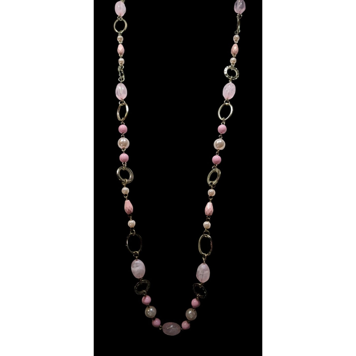 Coquette Pink And Gold Tone Beaded Chain Necklace