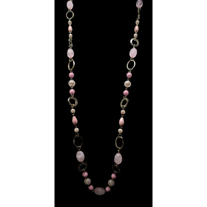 Coquette Pink And Gold Tone Beaded Chain Necklace