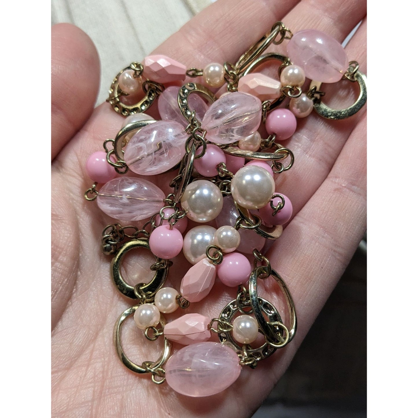 Coquette Pink And Gold Tone Beaded Chain Necklace