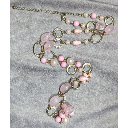 Coquette Pink And Gold Tone Beaded Chain Necklace