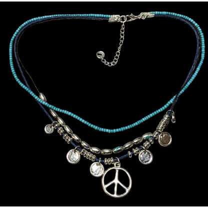 Bohemian Beaded Multilayer Peace Charm Necklace