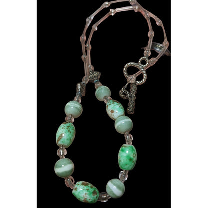 Handmade Green And Clear Glass Beaded Necklace