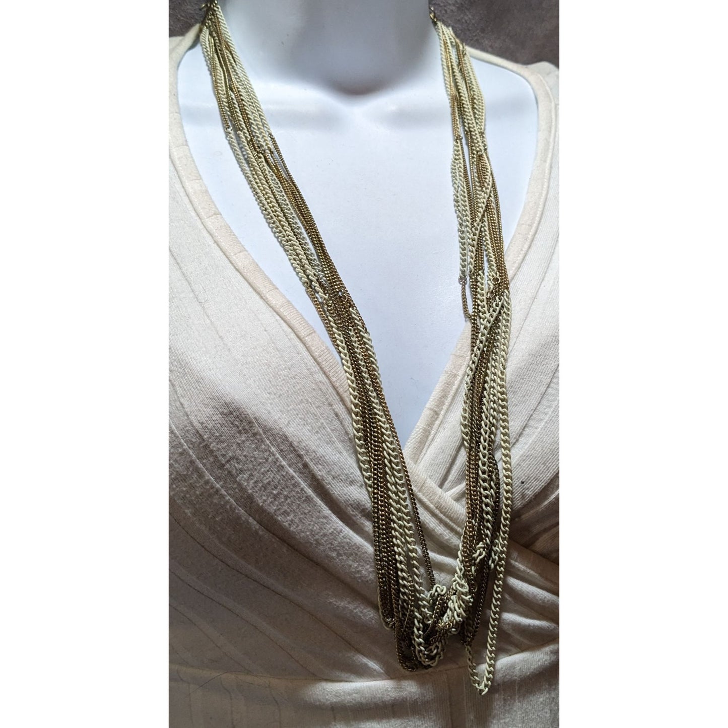 Gold And White Multilayer Chain Necklace