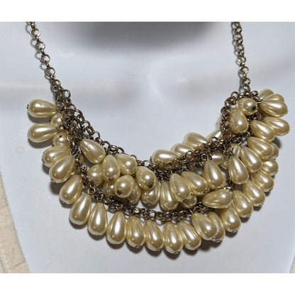 Teardrop Pearl Triple Layer Fringe Necklace