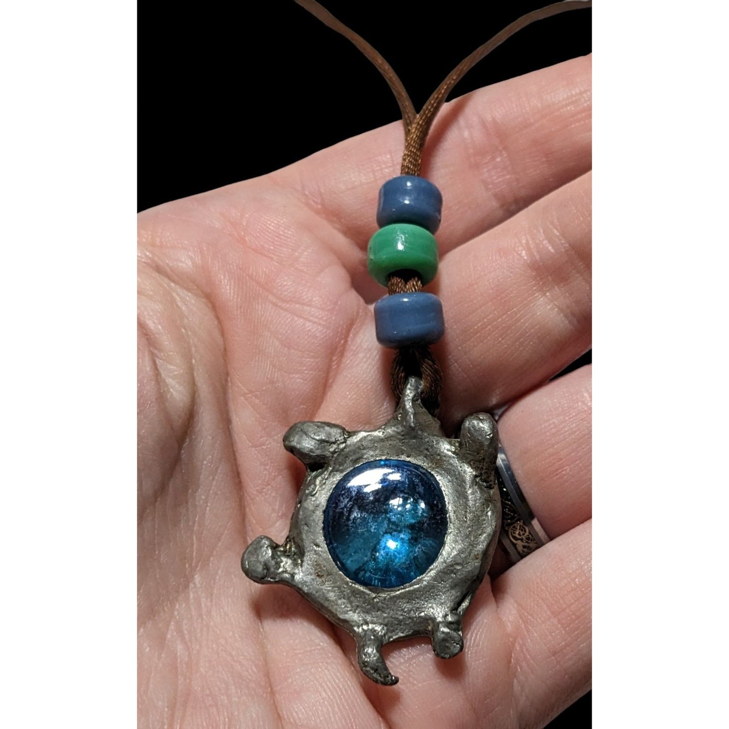 Blue Glass Turtle Necklace