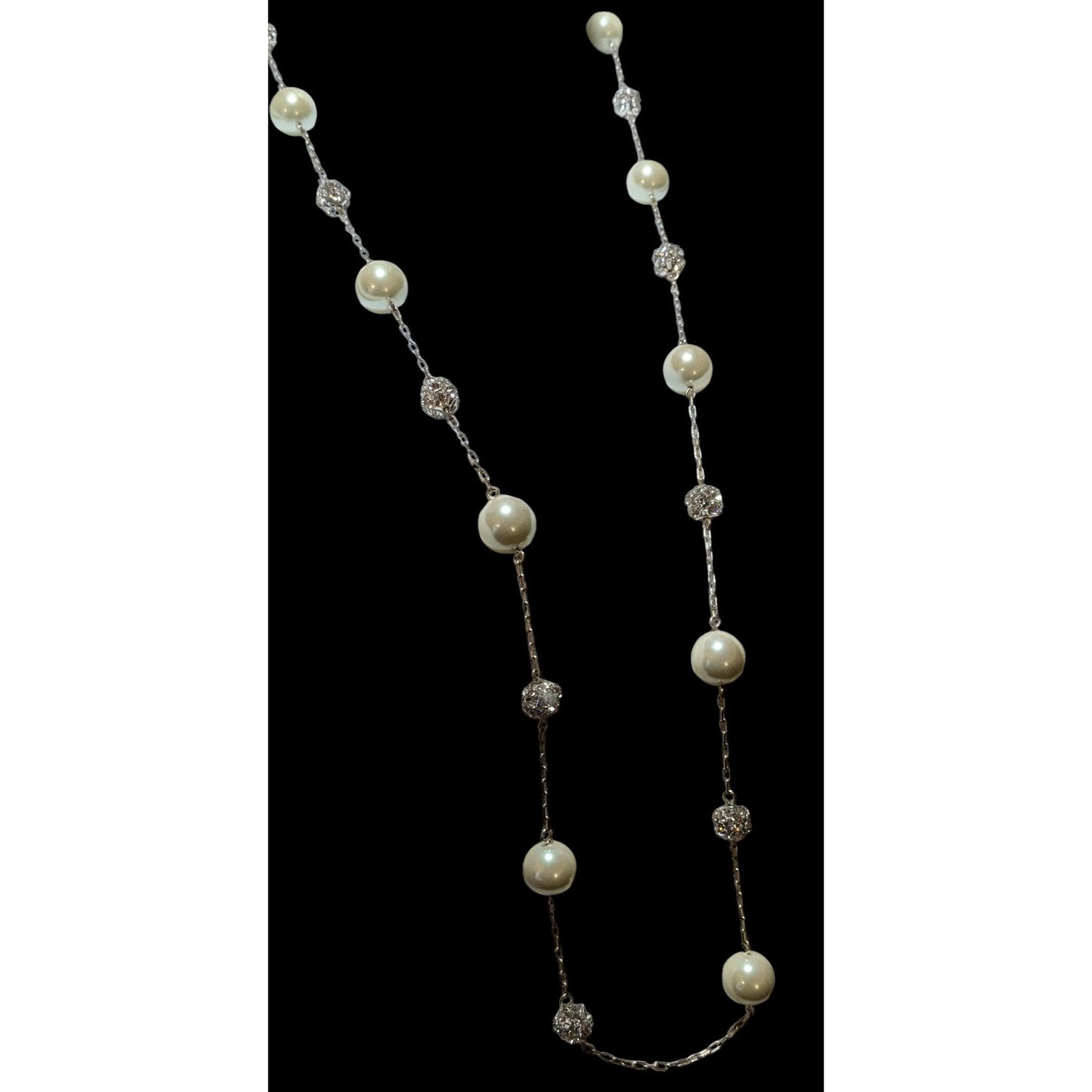 Vintage Glam Carolee Rhinestone Pearl Station Necklace