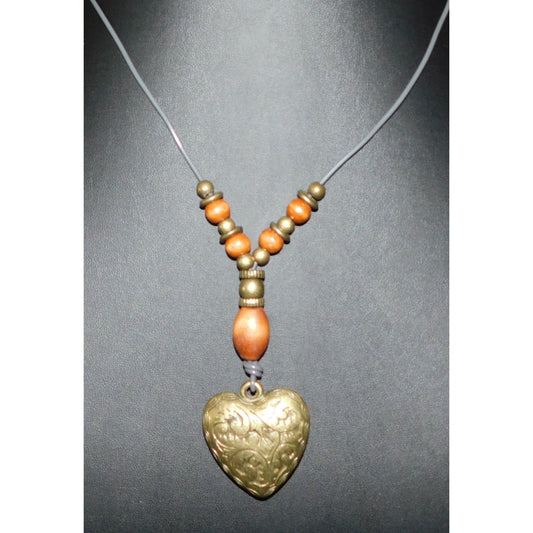 Vintage Romantic Puffed Heart Gold Tone Necklace