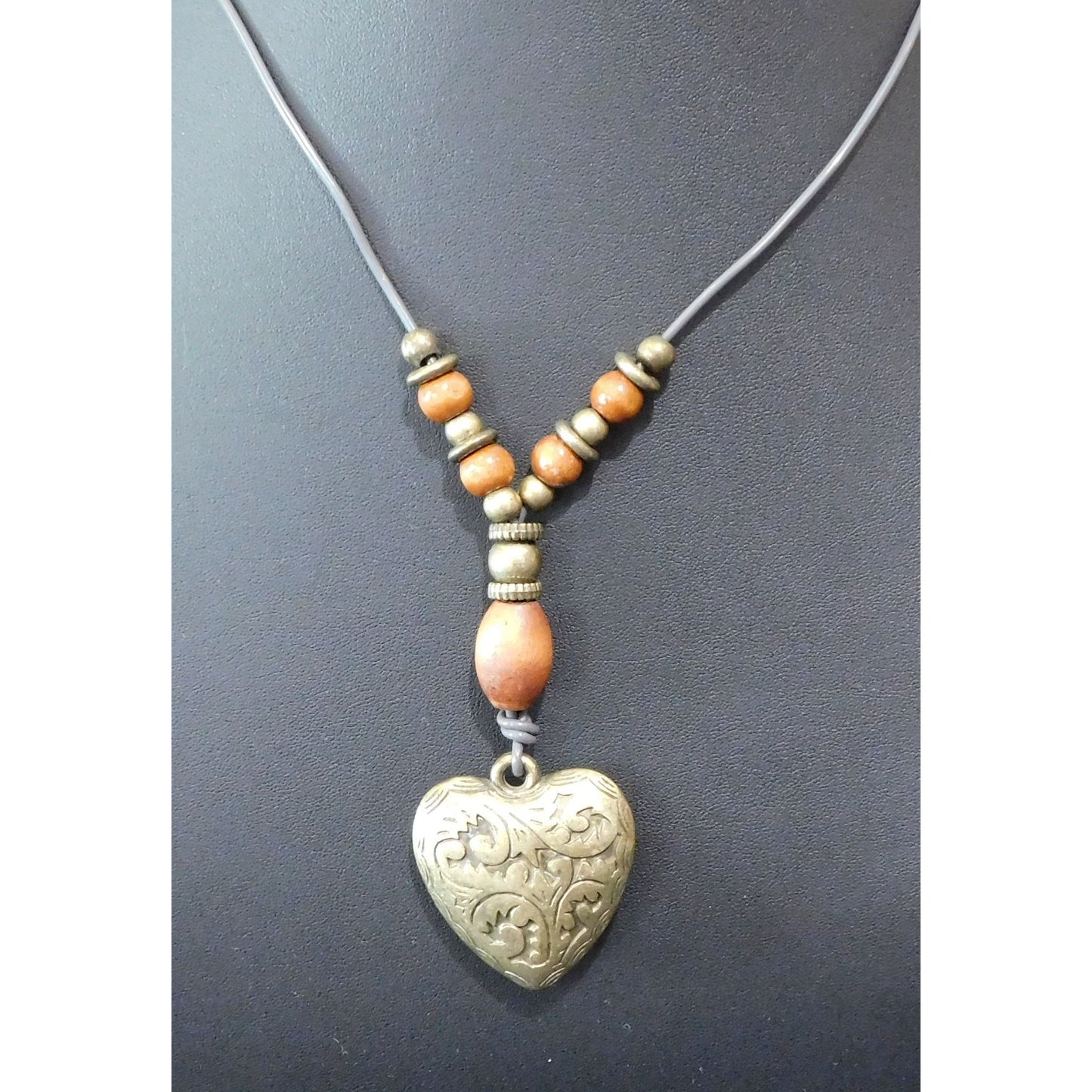 Vintage Romantic Puffed Heart Gold Tone Necklace