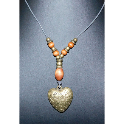 Vintage Romantic Puffed Heart Gold Tone Necklace