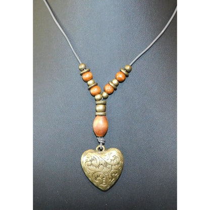 Vintage Romantic Puffed Heart Gold Tone Necklace