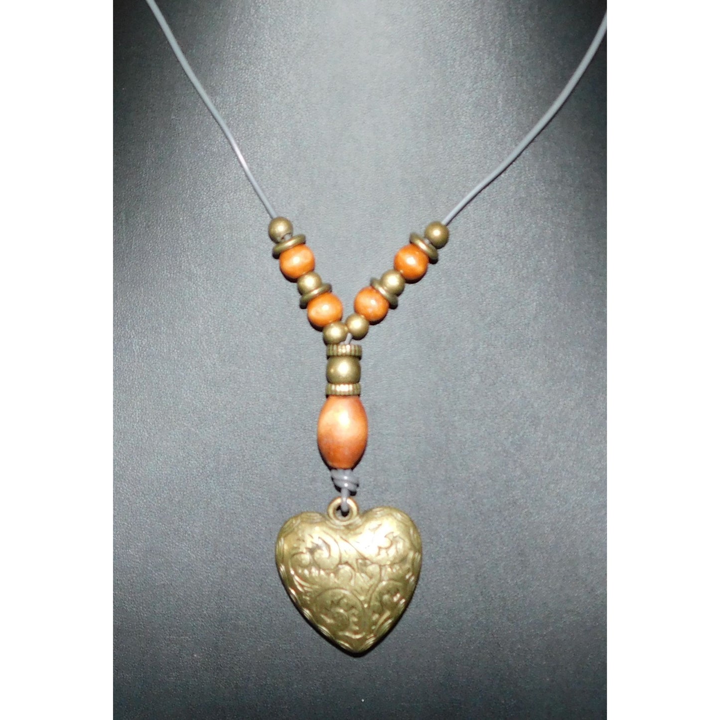 Vintage Romantic Puffed Heart Gold Tone Necklace