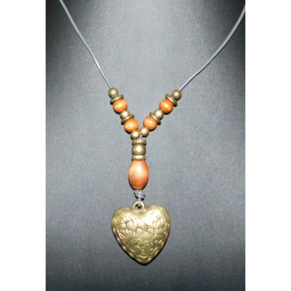 Vintage Romantic Puffed Heart Gold Tone Necklace