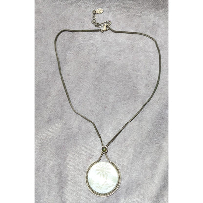 Vintage Versona Mother Of Pearl Carved Floral Pendant Necklace