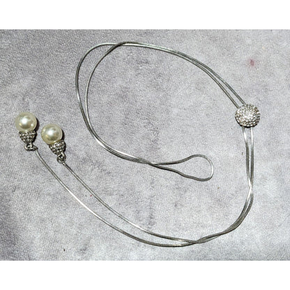 Silver Rhinestone Pearl Adjustable Bolo Necklace