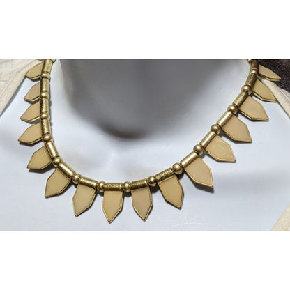 Vintage Tribal-Style Cream And Gold Neckalce