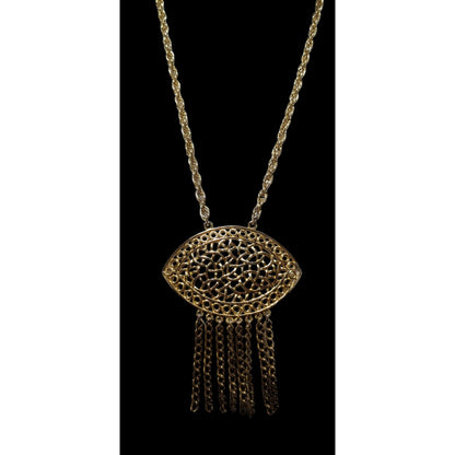 Gold Fringe Open Floral Medallion Necklace