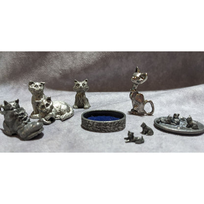 Vintage Miniature Pewter Cat Set (7)