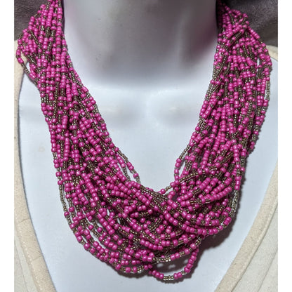 Retro Pink Beaded Multilayer Glass Necklace