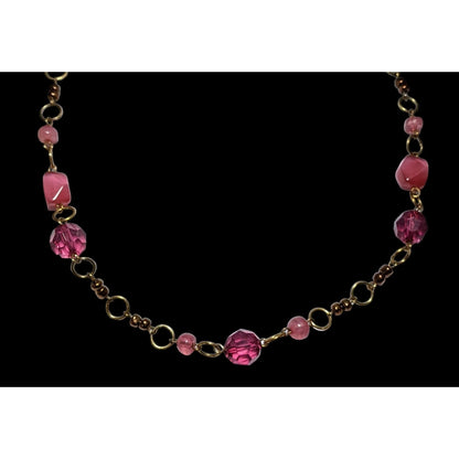 Pink And Gold Abstract Beaded Gem Necklace