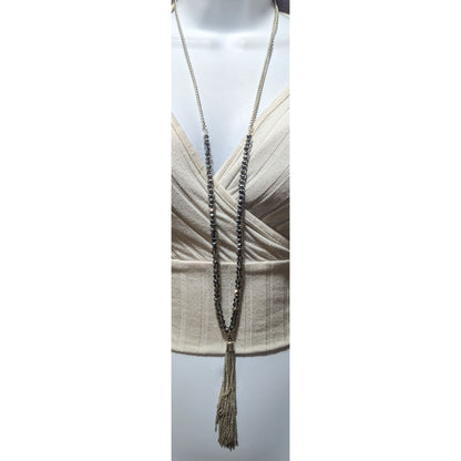 Glam Glass Beaded Chain Tassel  Necklace