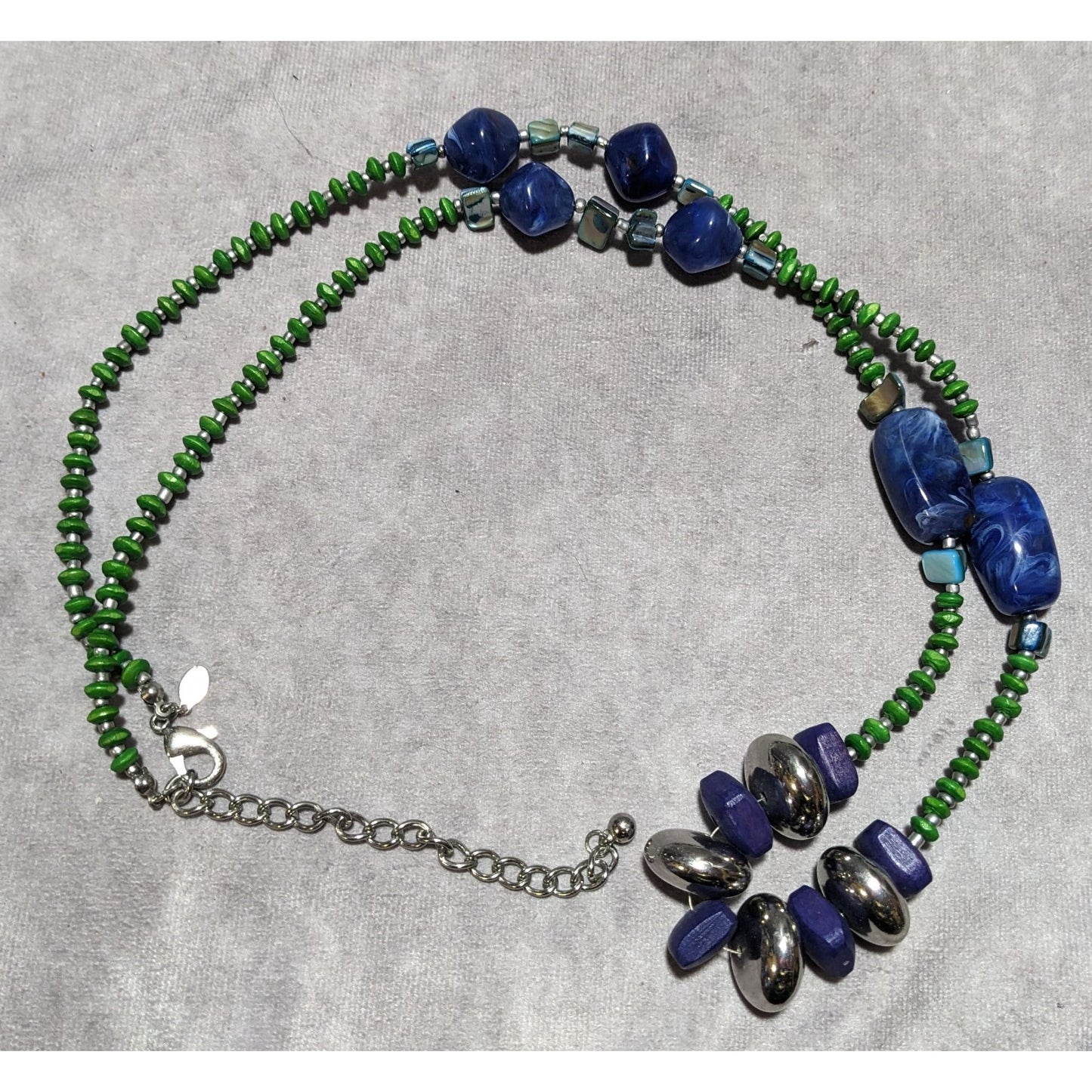 Chico's Long Blue And Green Beaded Necklace