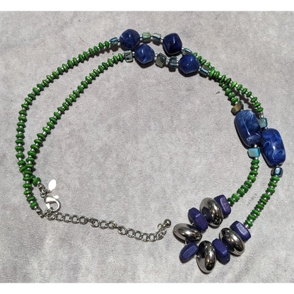 Chico's Long Blue And Green Beaded Necklace