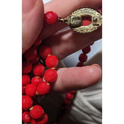 Vintage Japanese Red Glass Beaded Necklace