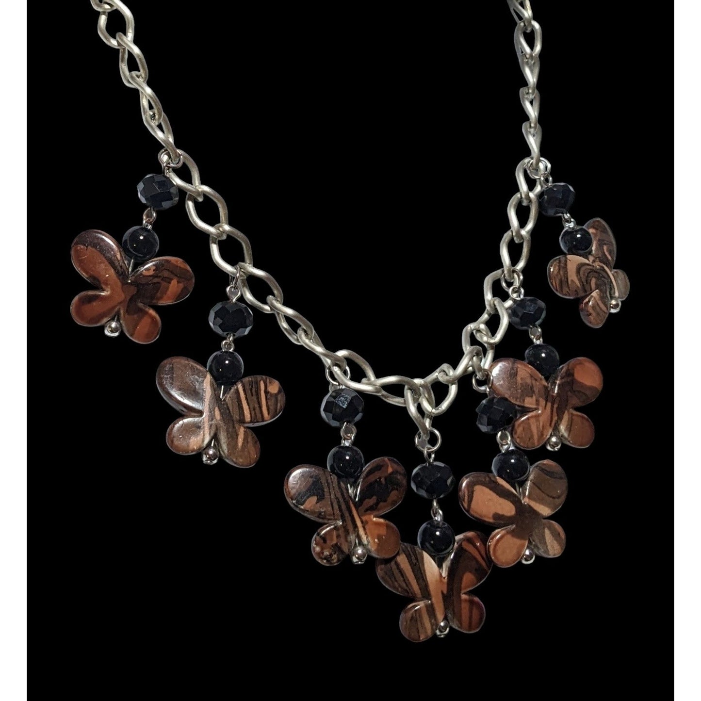 Brown Butterfly Charm Fringe Necklace