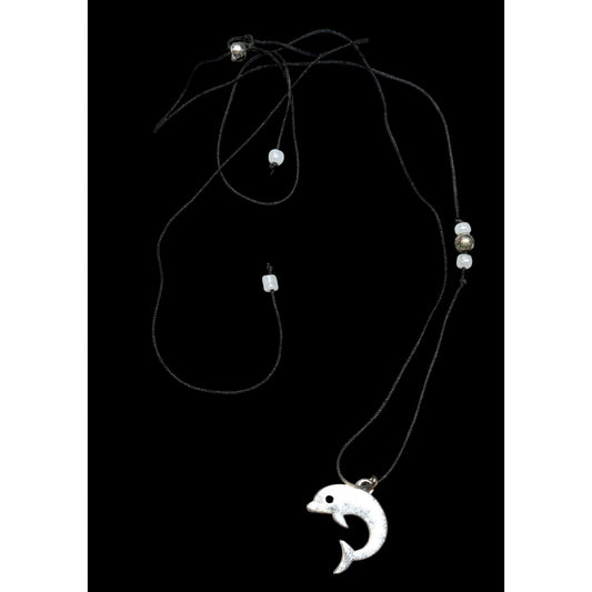 Simple Beachy Dolphin Pendant Necklace With Beaded Accents