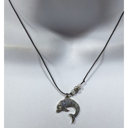 Simple Beachy Dolphin Pendant Necklace With Beaded Accents