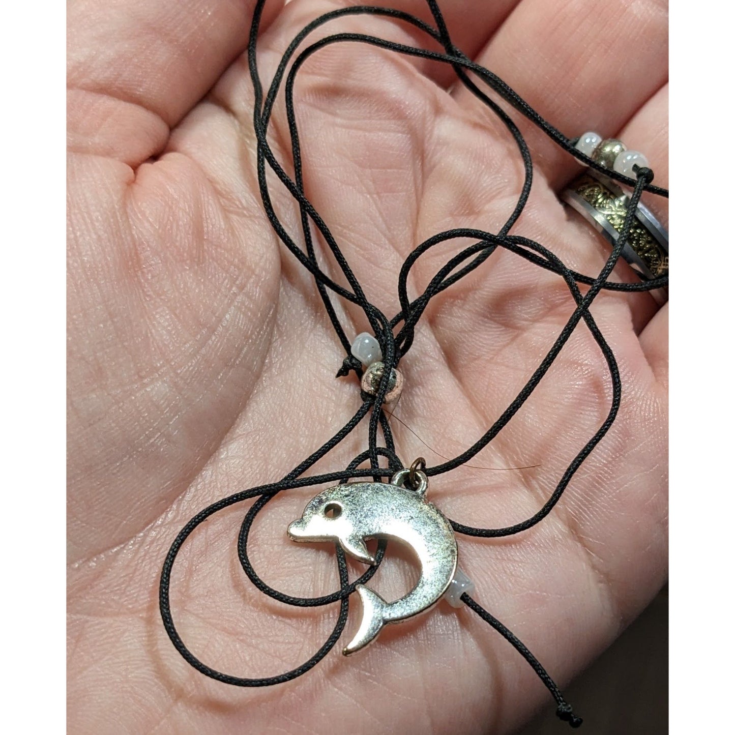 Simple Beachy Dolphin Pendant Necklace With Beaded Accents