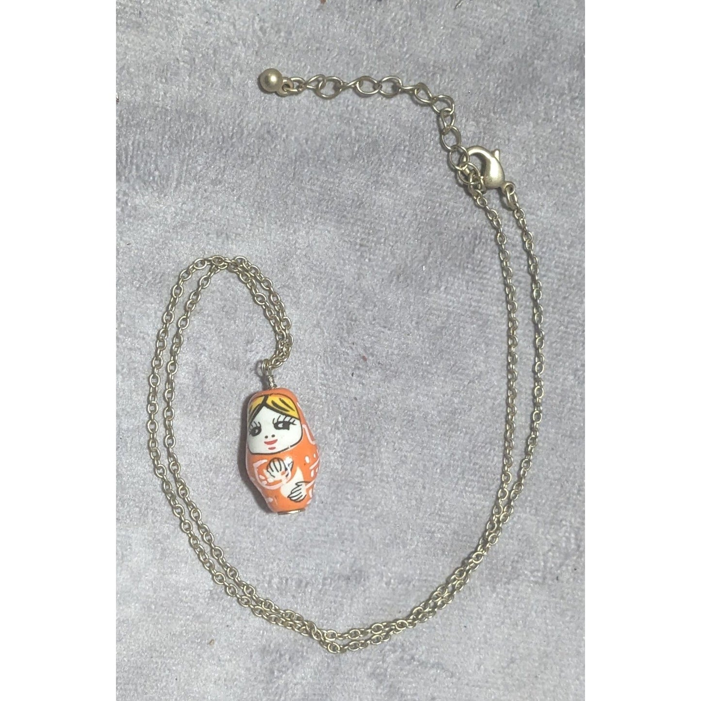 Retro Orange Russian Nesting Doll Necklace