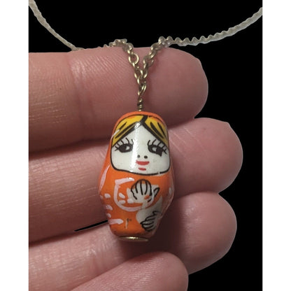 Retro Orange Russian Nesting Doll Necklace